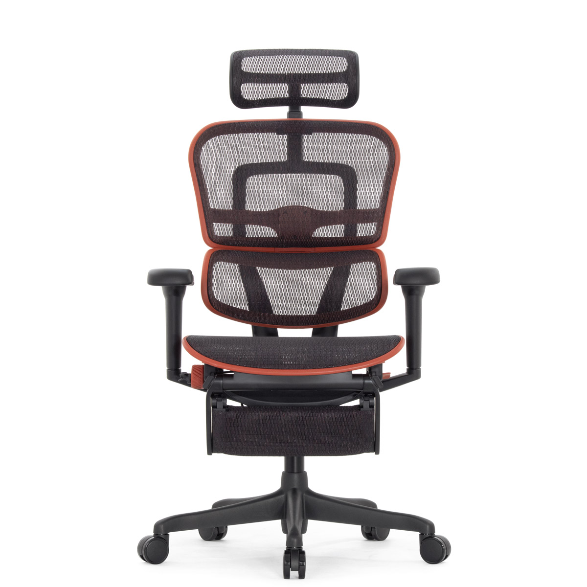 Геймерское кресло Falto Ergohuman 2 Ultra Game с подножкой (наклон вперёд, сетка, чёрный с красным)