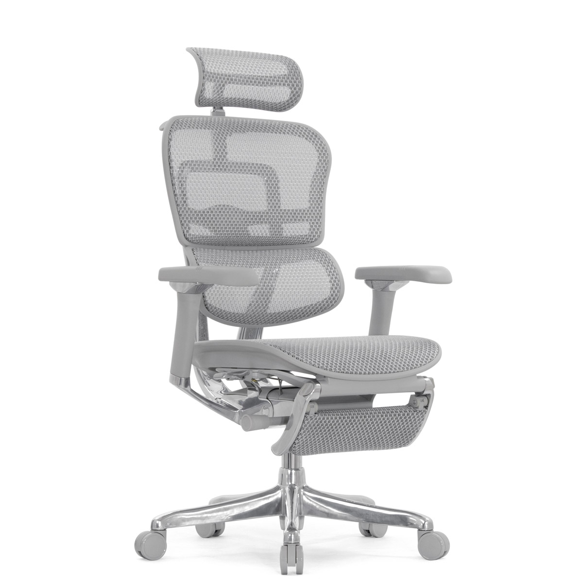Эргономичное кресло Falto Ergohuman 2 Luxury с подножкой (SmartWork, алюминий, наклон вперёд, сетка, серый)