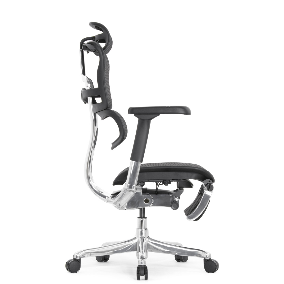 Эргономичное кресло Falto Ergohuman 2 Elite с подножкой (алюминий, наклон вперёд, сетка, чёрный)
