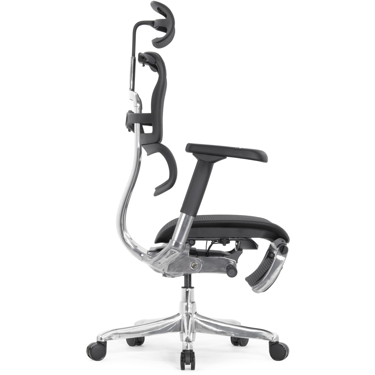 Эргономичное кресло Falto Ergohuman 2 Elite с подножкой (алюминий, наклон вперёд, сетка, чёрный)