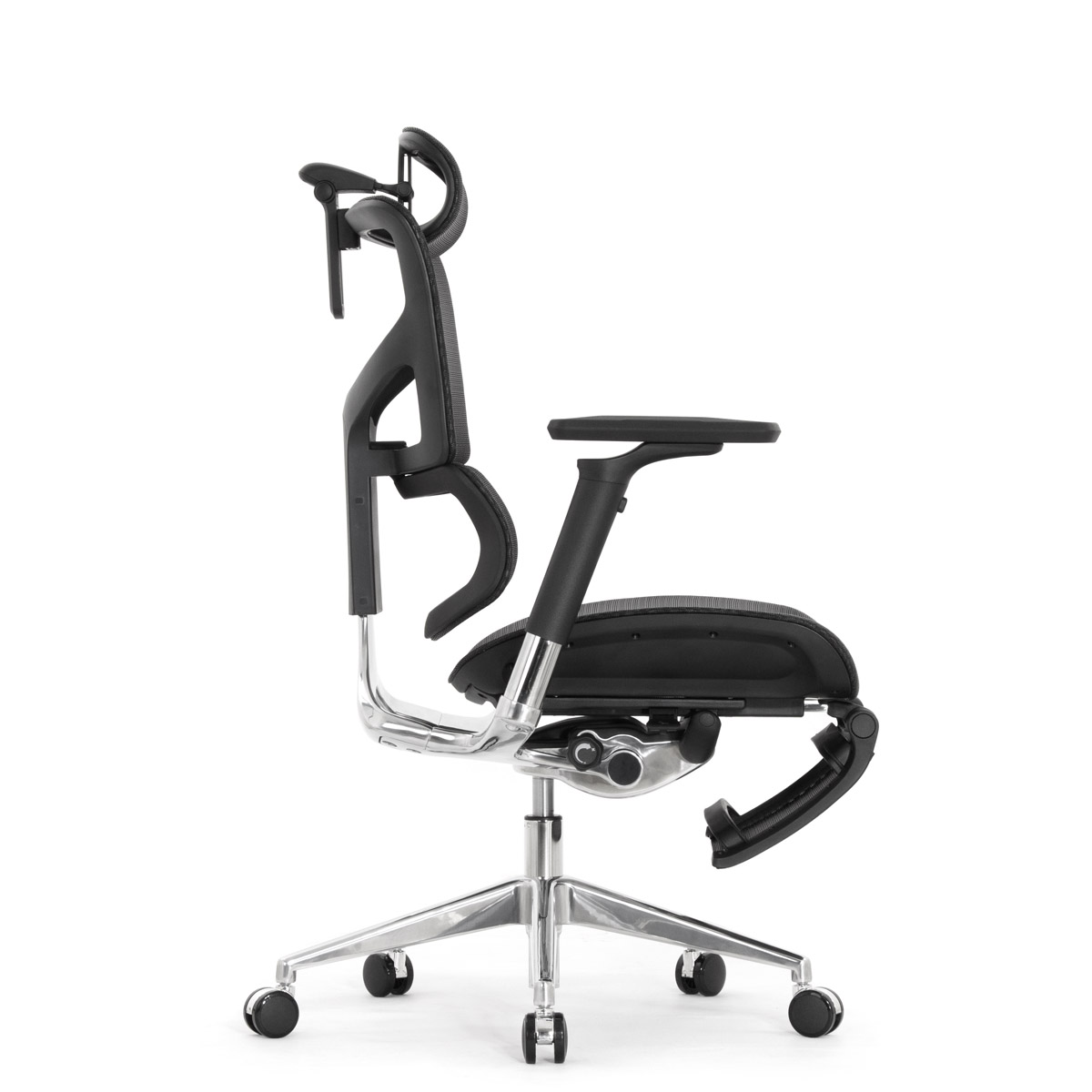 Эргономичное кресло Falto Sail 2 с подножкой (динамичный поясничный упор, подлокотники 6D (360), сетка, чёрный)