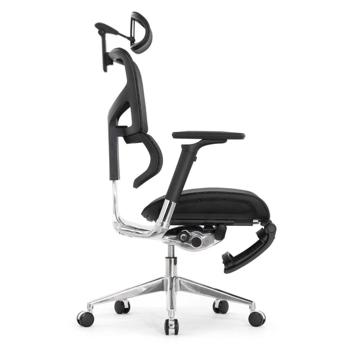 Эргономичное кресло Falto Sail 2 с подножкой (динамичный поясничный упор, подлокотники 6D (360), сетка, чёрный)