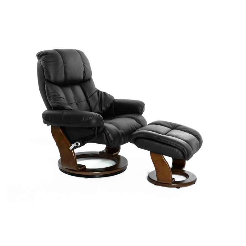 Кресло-реклайнер Falto Lux (оттоманка, натуральная кожа, чёрный)