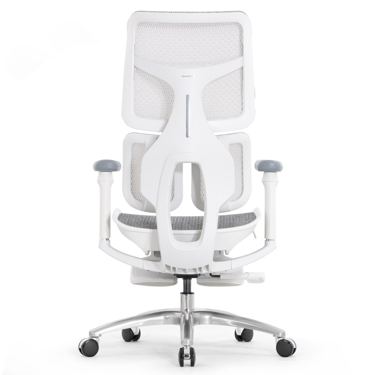 Эргономичное кресло Falto Scala Office с подножкой (разделённый поясничный упор, сетка, каркас белый, серый)