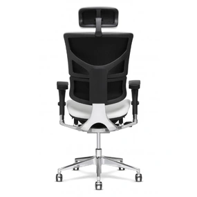 Ортопедическое кресло Falto Leather Premium SL (динамичный поясничный упор, натуральная кожа, чёрный каркас, белый)