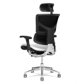 Ортопедическое кресло Falto Leather Premium SL (динамичный поясничный упор, натуральная кожа, чёрный каркас, белый)