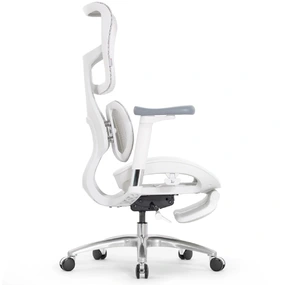 Эргономичное кресло Falto Scala Office с подножкой (разделённый поясничный упор, сетка, каркас белый, серый)
